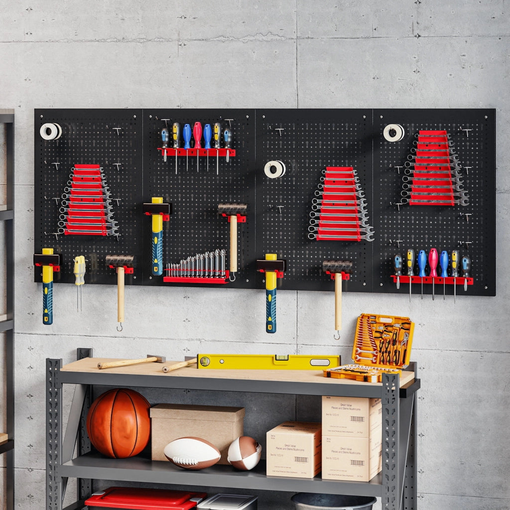 Libreria a muro con scaffali e ganci ¨C Minimal ¨C Nero Rosso 60x40x