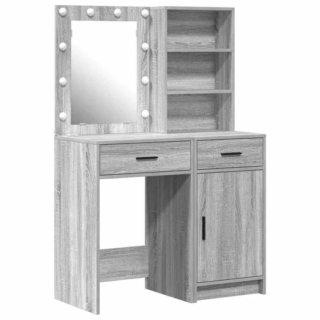 Set da tavolo da trucco con LED 2 pz Grigio Sonoma 3334277
