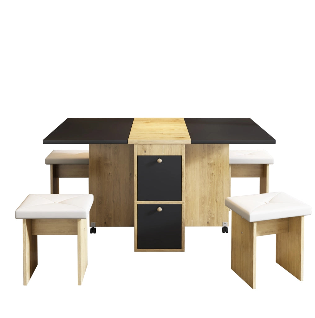 Set tavolo da pranzo pieghevole con 4 sedie; bianco e nero