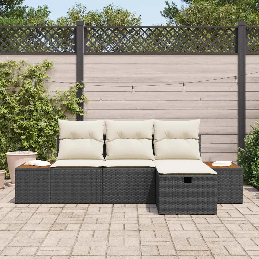 Set Divano da Giardino con cuscino 4 pcs Nero Poly Rattan 3359614