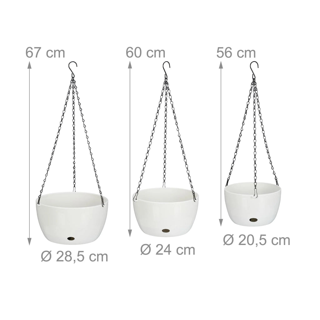 Set di 3 vasi da fiori sospesi con serbatoio d'acqua da giardino 15 x 15 x 15 cm in plastica bianca 13_0014785