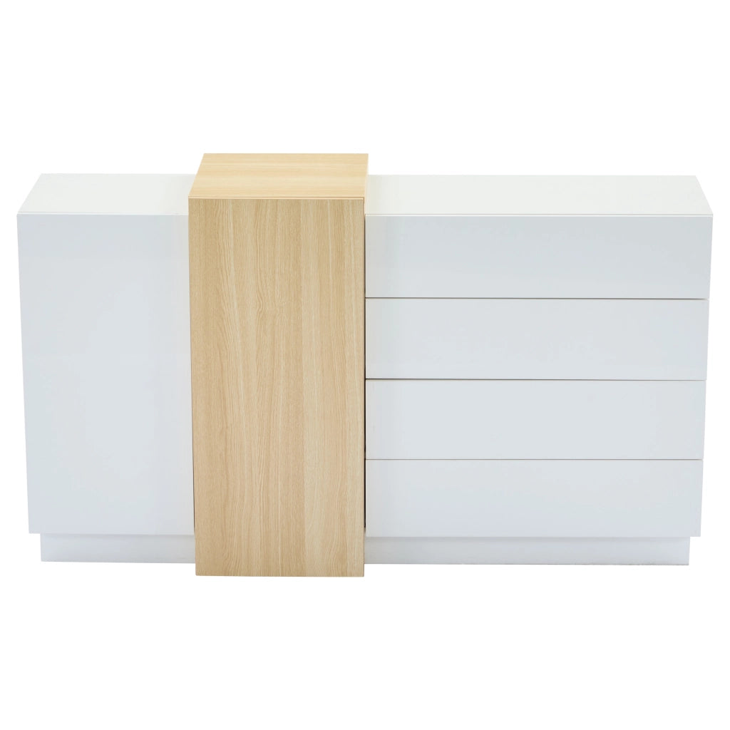 Credenza bianca lucida 140 cm con 4 cassetti e 2 ante; in MDF