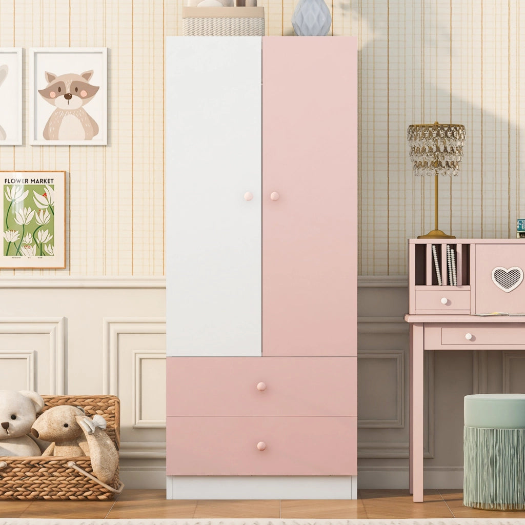 Armadio singolo 70 x 40 x 170 cm con 2 cassetti; rosa