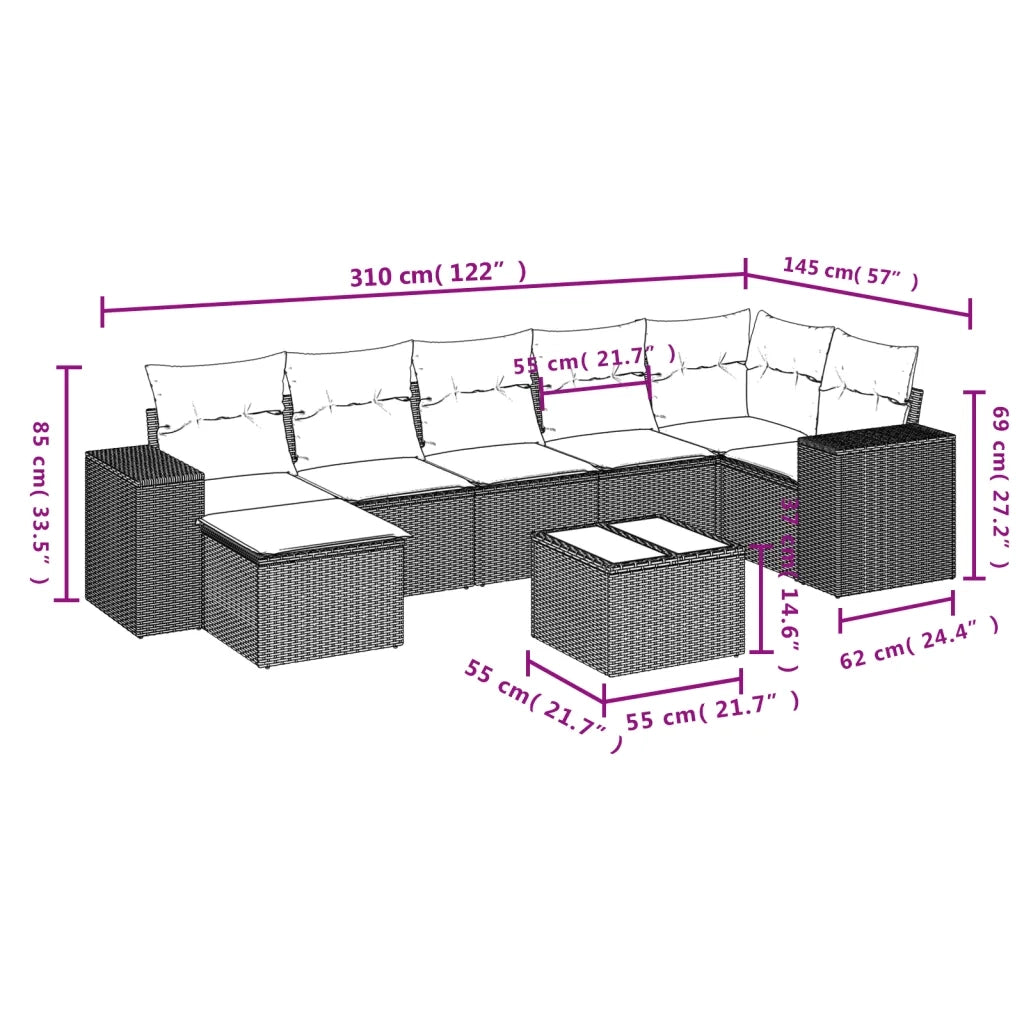 Set Divani da Giardino con Cuscini 8 pz Nero in Polyrattan 3222884