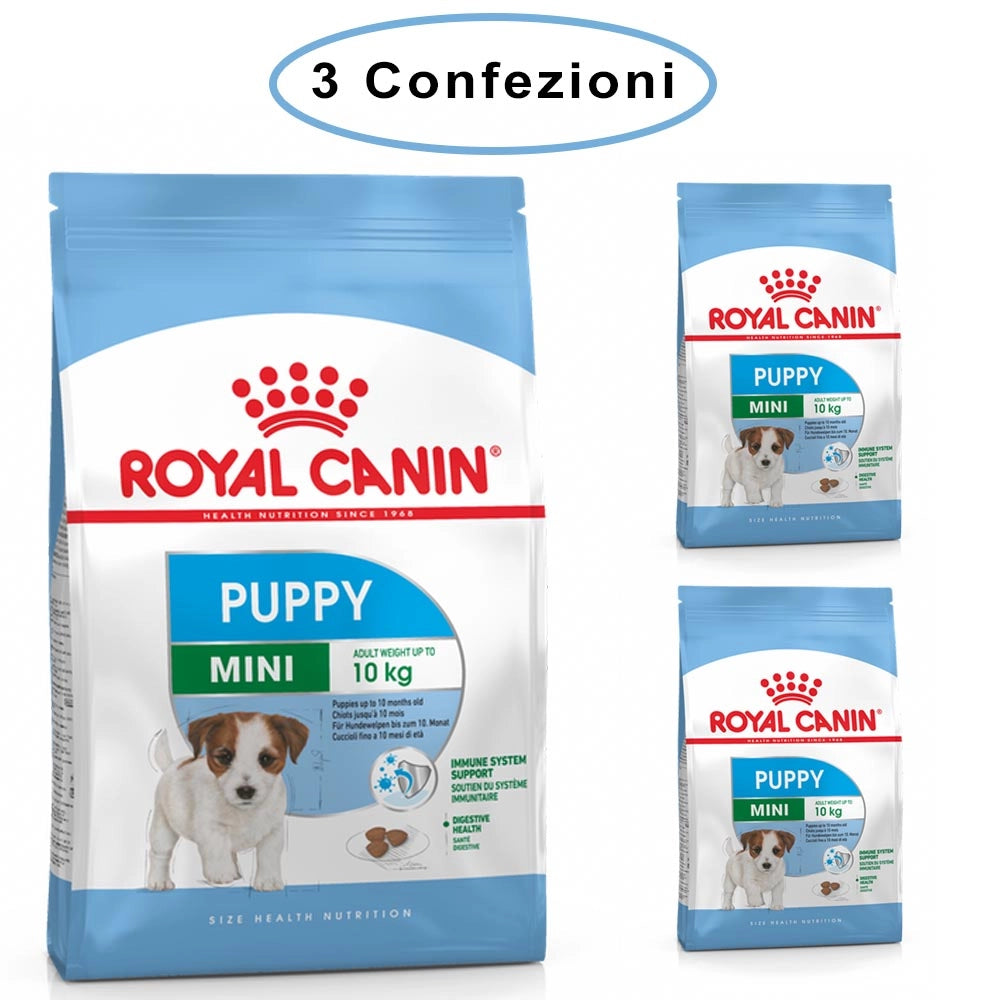 Royal canin mini puppy junior crocchette per cuccioli 3 confezioni da 800 grammi