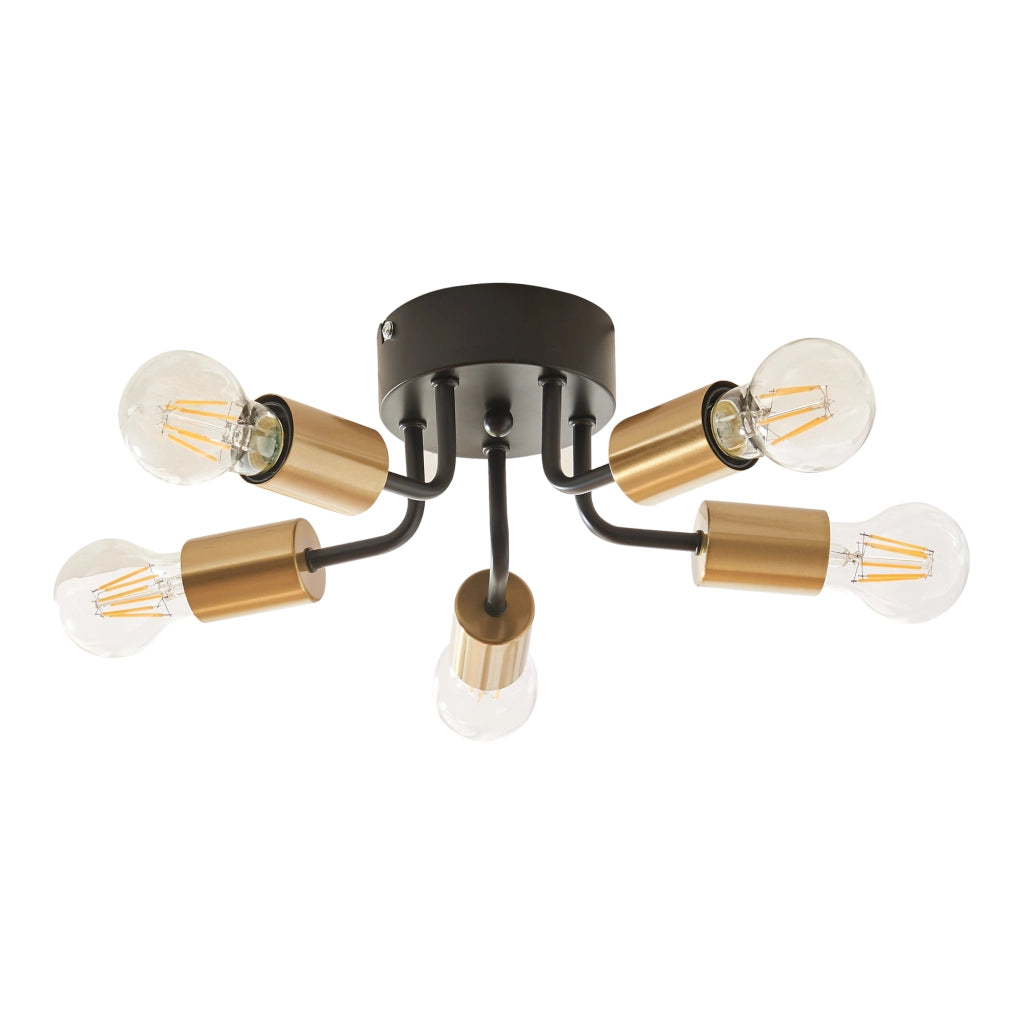 Lampada da Soffitto Barrow a 5 Luci - Nero / Oro lux.pro