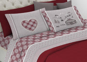 Completo Lenzuola Letto Pensieri Delicati 100% Cotone Dis.Chalet - Piazza E Mezza - Rosso