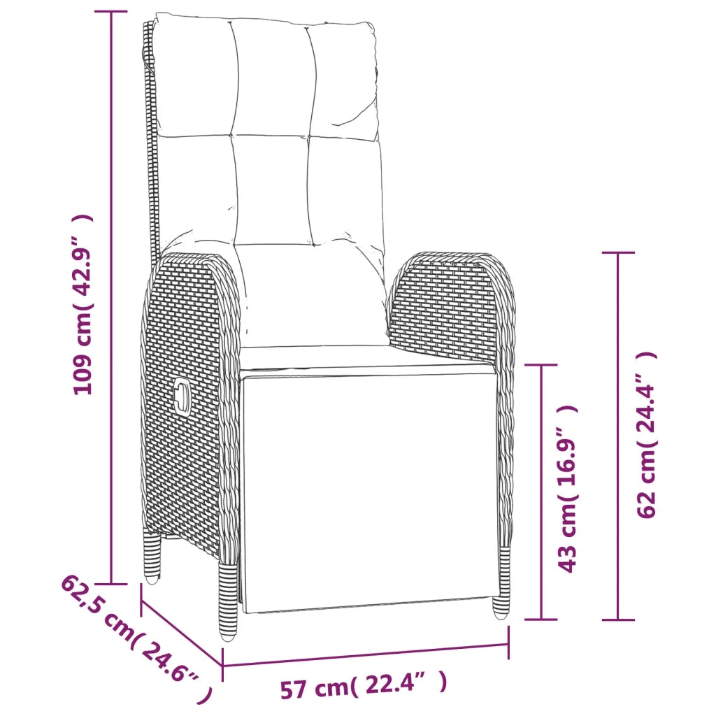 Set da Pranzo da Giardino 5 pz Nero con Cuscini in Polyrattan 3185076