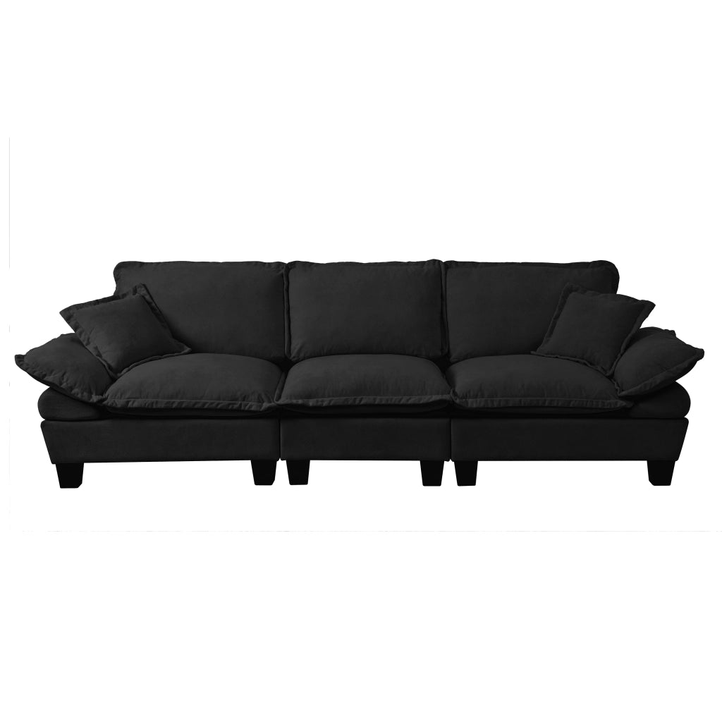 Divano 3 Posti in Ciniglia con Braccioli Curvi; Design Compatto; Nero