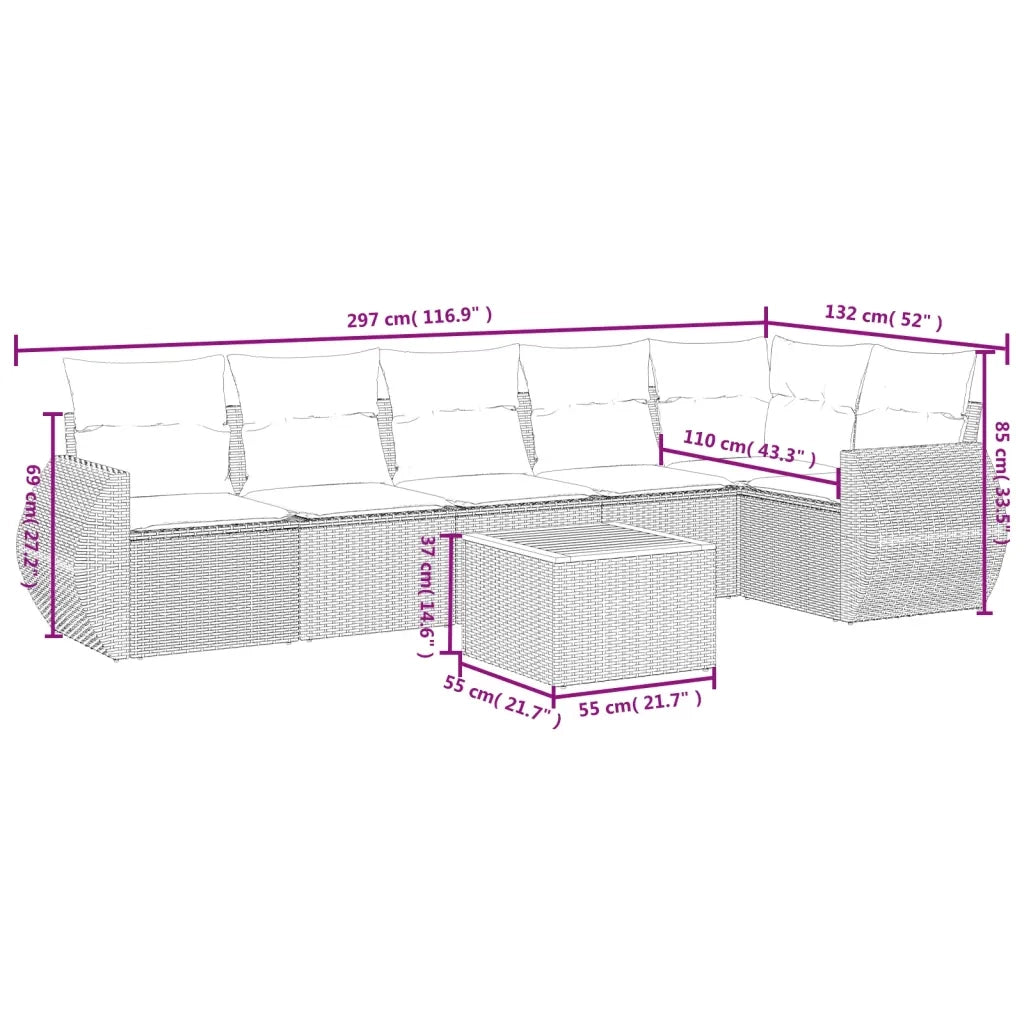 Set Divani da Giardino con Cuscini 7pz Nero Polyrattan 3225012