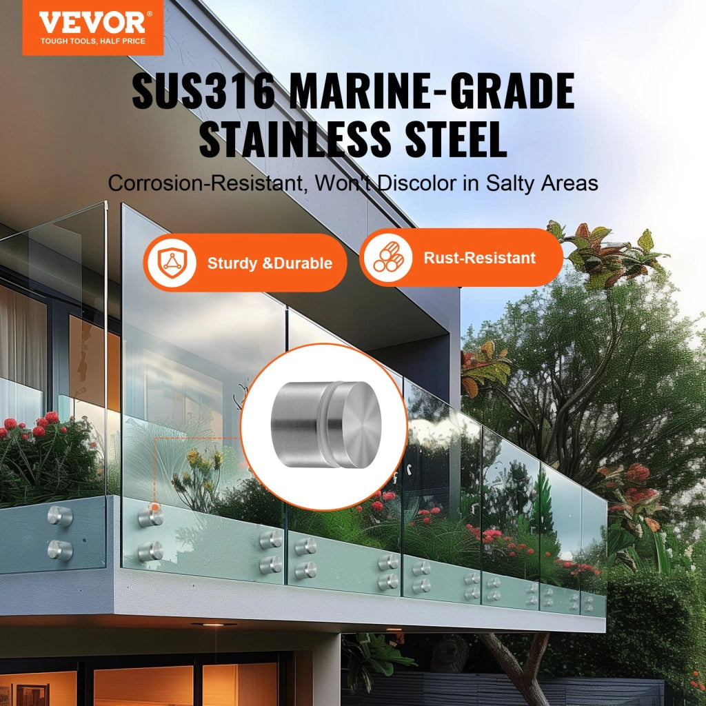 Set 10 Pezzi CZBLJ01 Morsetti per Vetro 8-16 mm Staffe per Ringhiera Rotonde in Acciaio Inox SUS316 Robusto per Balcone