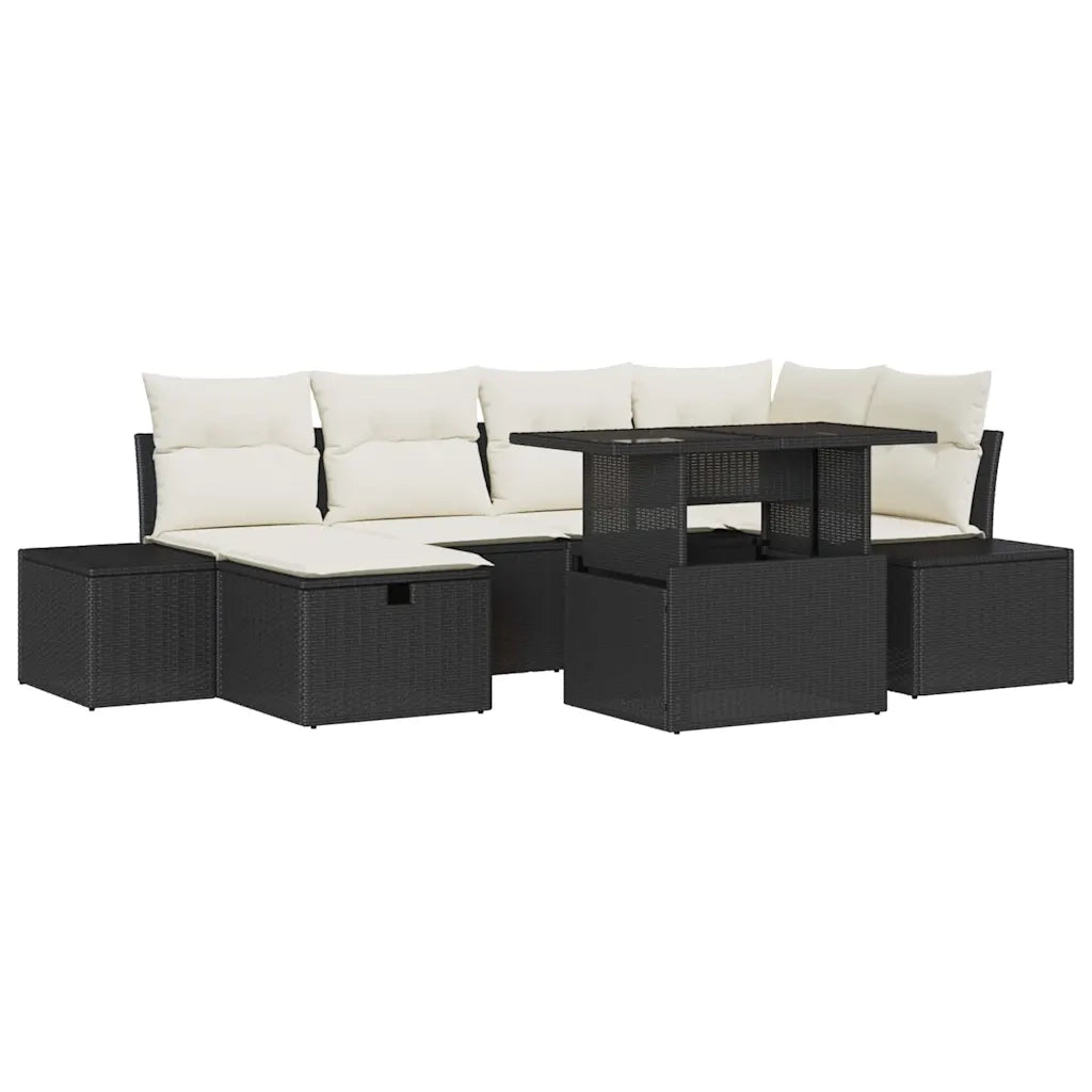 Set Divano da Giardino con cuscino 7 pcs Nero Poly Rattan 3359874