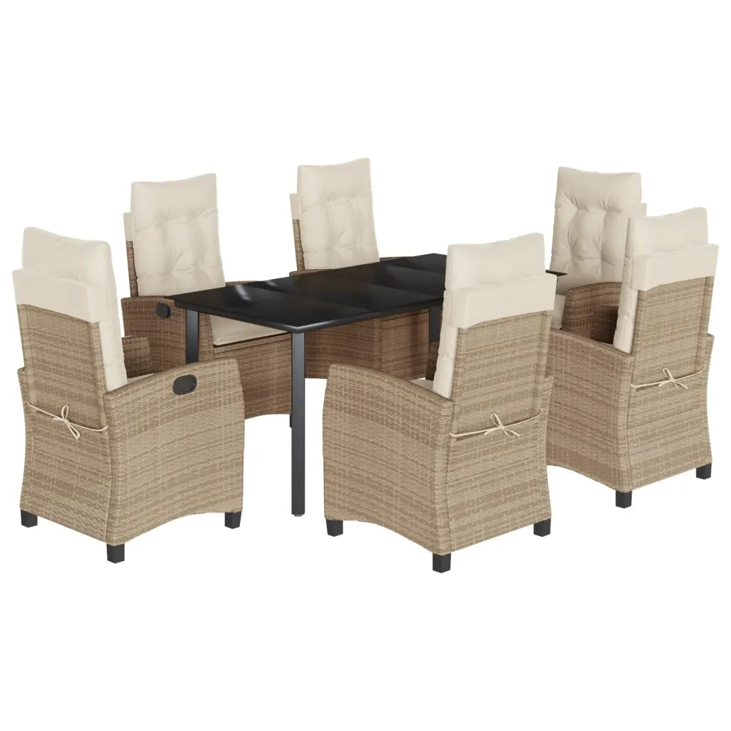 Set da Pranzo da Giardino 7 pz con Cuscini Beige in Polyrattan 3212817