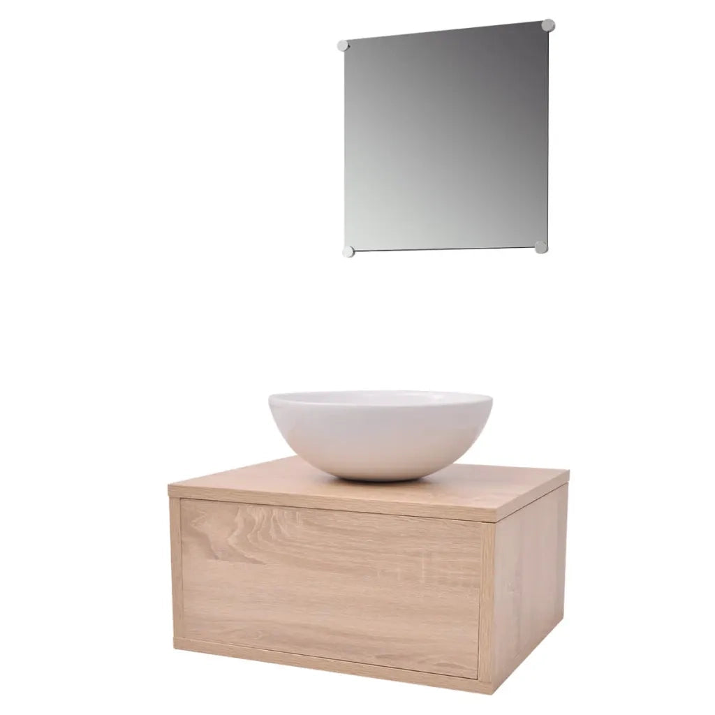 Set Mobili da Bagno 4 pz con Lavabo e Rubinetto Beige