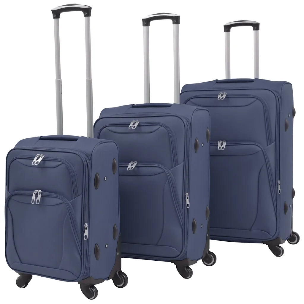3 pz Set di Valigie Trolley Morbide Blu Marino 91317