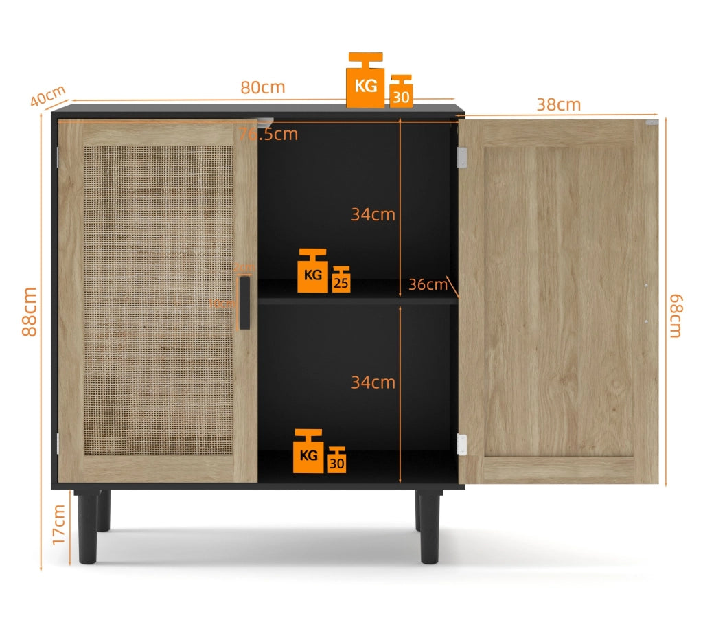Mobile contenitore a 2 ante con ripiani aperti; MDF; 80x40x88 cm; nero