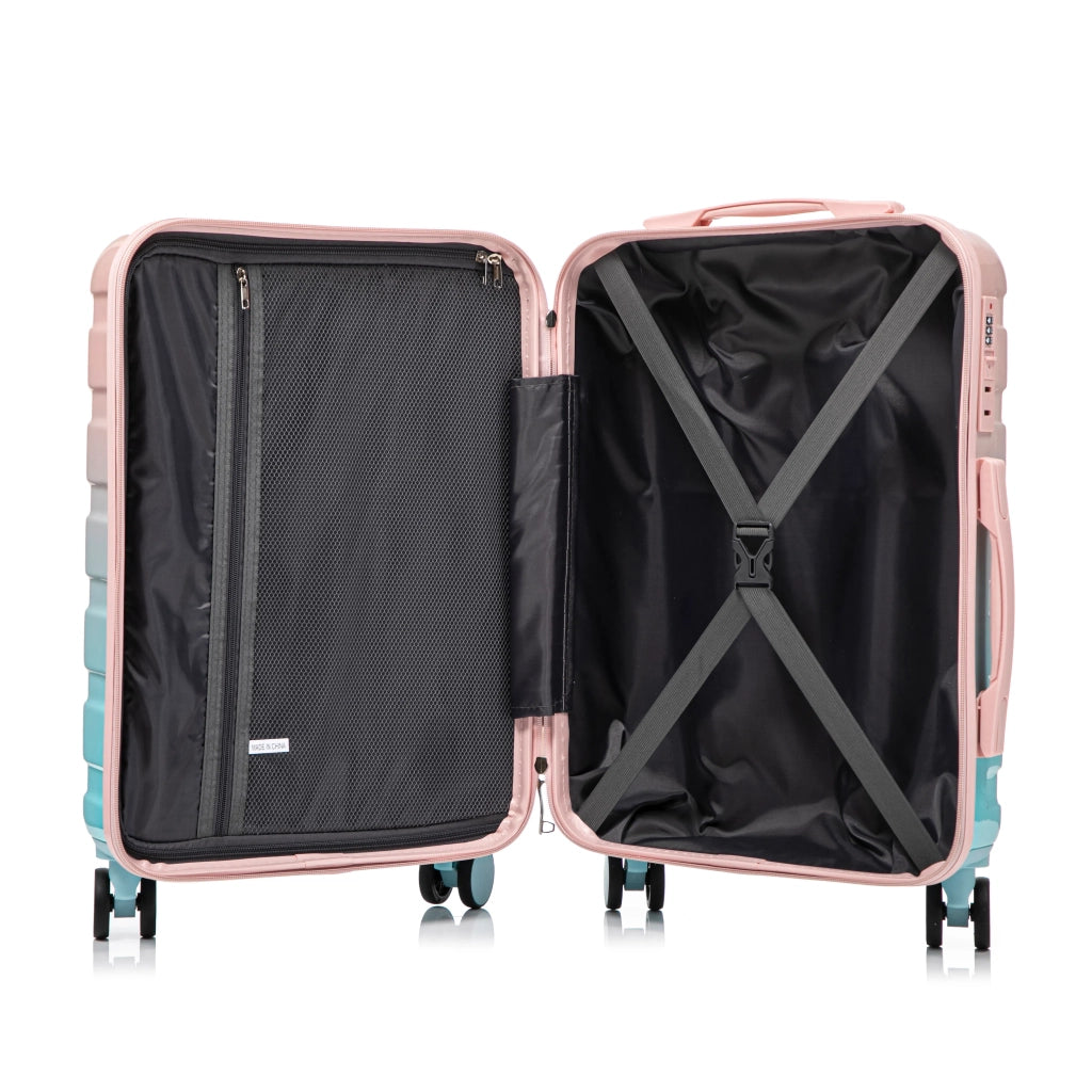 Set Valigie 2 Pezzi Spinner PC con Lucchetto Combinazione + Borsa Cosmetica 14", Rosa