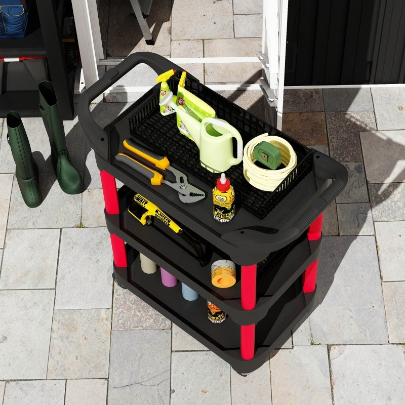 CARRELLO PORTA ATTREZZI A 3 RIPIANI 81x43x96 cm Plastica Nero