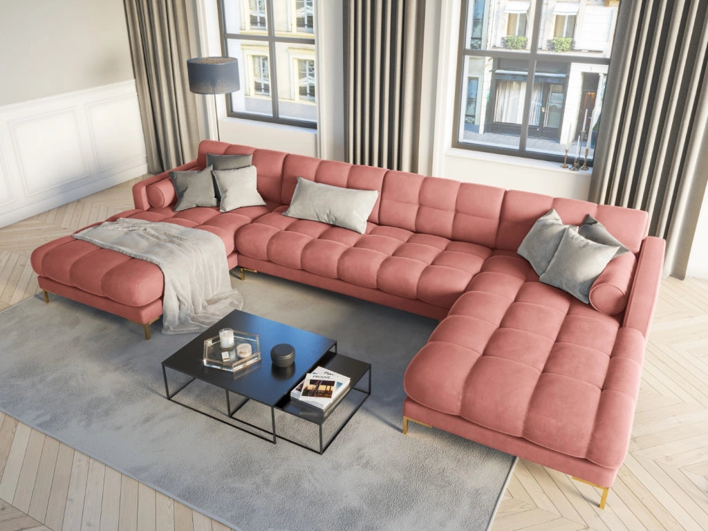 Cosmopolitan Design - Divano panoramico "Bali" 7 posti in velluto rosa 
