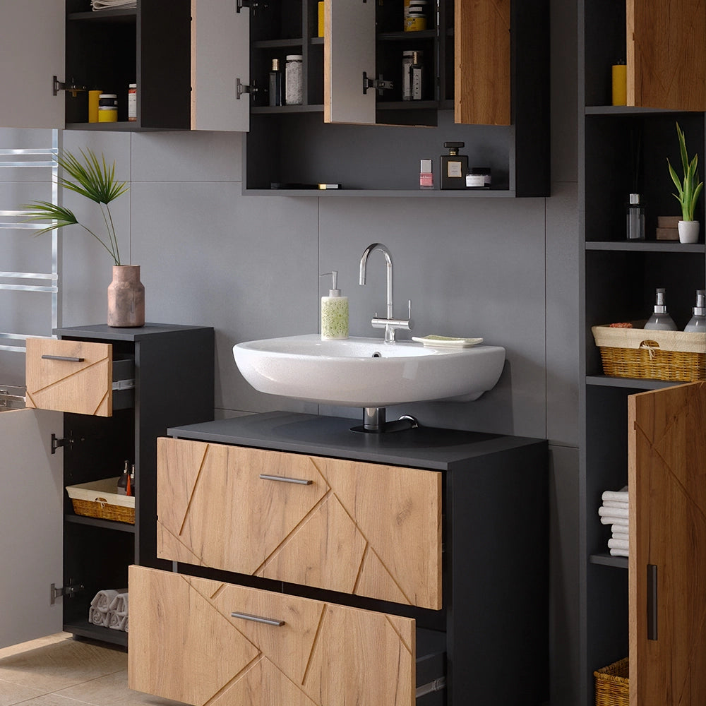 Vicco Set mobili bagno Quercia dorata/antracite 5 parti