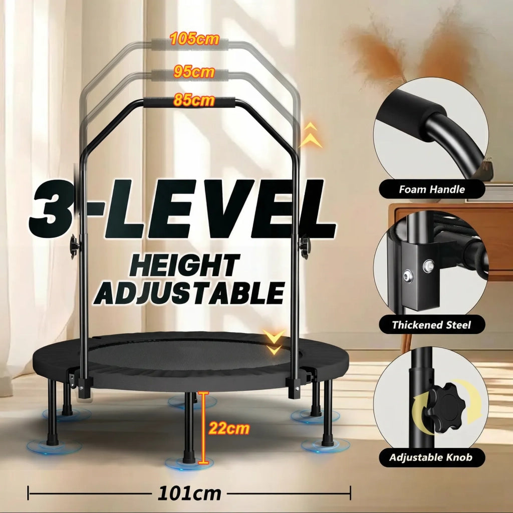 Trampolino pieghevole 101 cm con maniglia, molle standard, nero