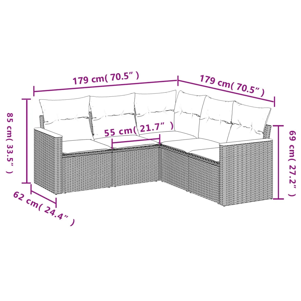 Set Divano da Giardino 5 pz con Cuscini Beige Misto Polyrattan 3225961