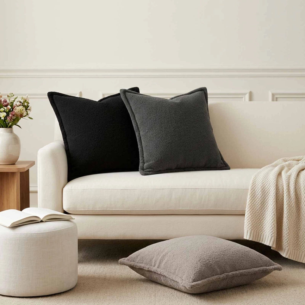 Federa 2 pz HOUTEN Nero 45 x 45 cm Bouclé 918673