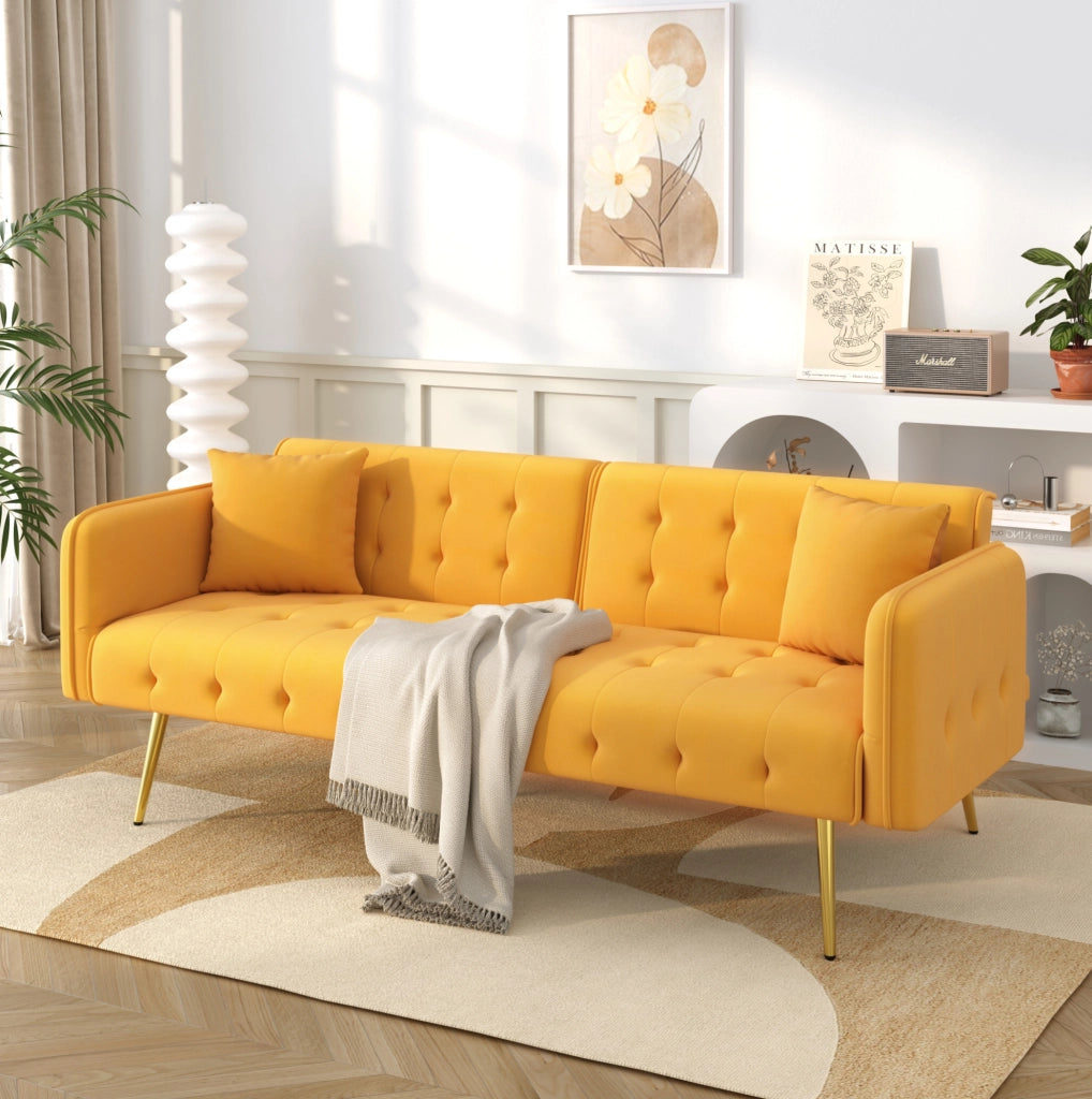 DIVANO LETTO 2 POSTI 215 x 81,5 cm Velluto Giallo
