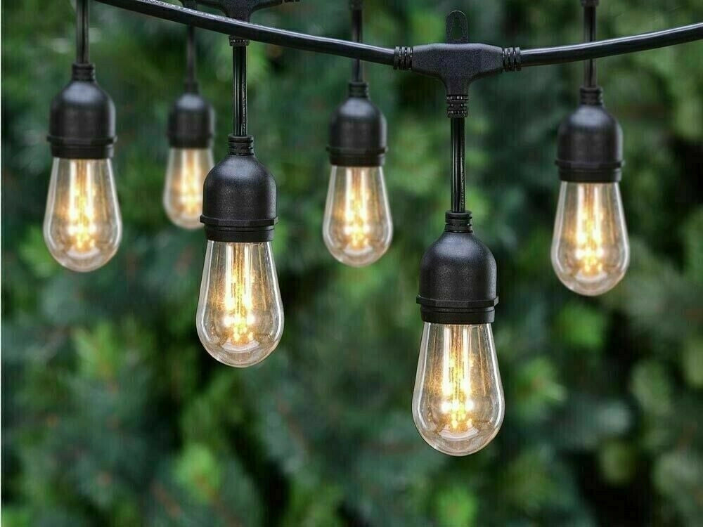 Catena luminosa da esterno modulare 10 lampadine E27 cavo 10 metri IP65 - NERO