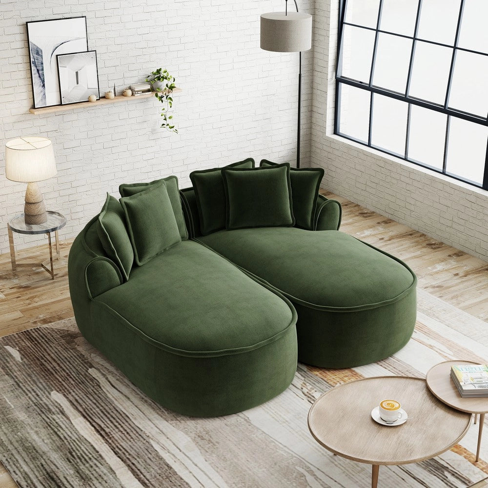 Divano Chaise Longue Doppio in Chenille con Cuscini ¨C Xylo ¨C Verde
