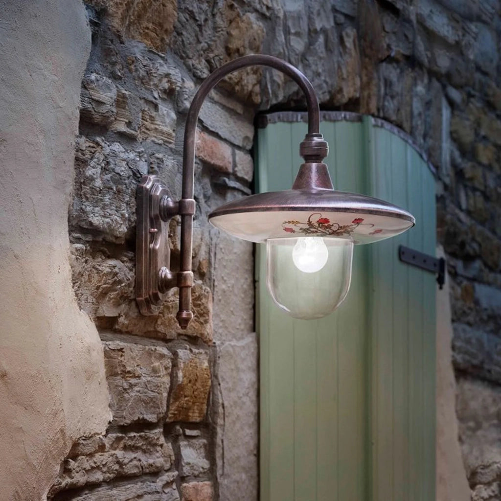 Applique Esterno Classica Latina Metallo Ceramica Nero Sfumato Rame 1 Luce E27