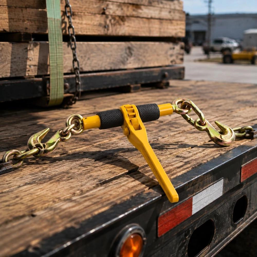 Ratchet Chain Ties, 1/4"-5/16", 2600 Lbs Safe Working Load, 4-pack Load Ties With 2 Grab Hooks, Tie-down Straps For Transport Chains, Heavy-duty Tow Chain Ratchet Ties For Flatbed Trailers
