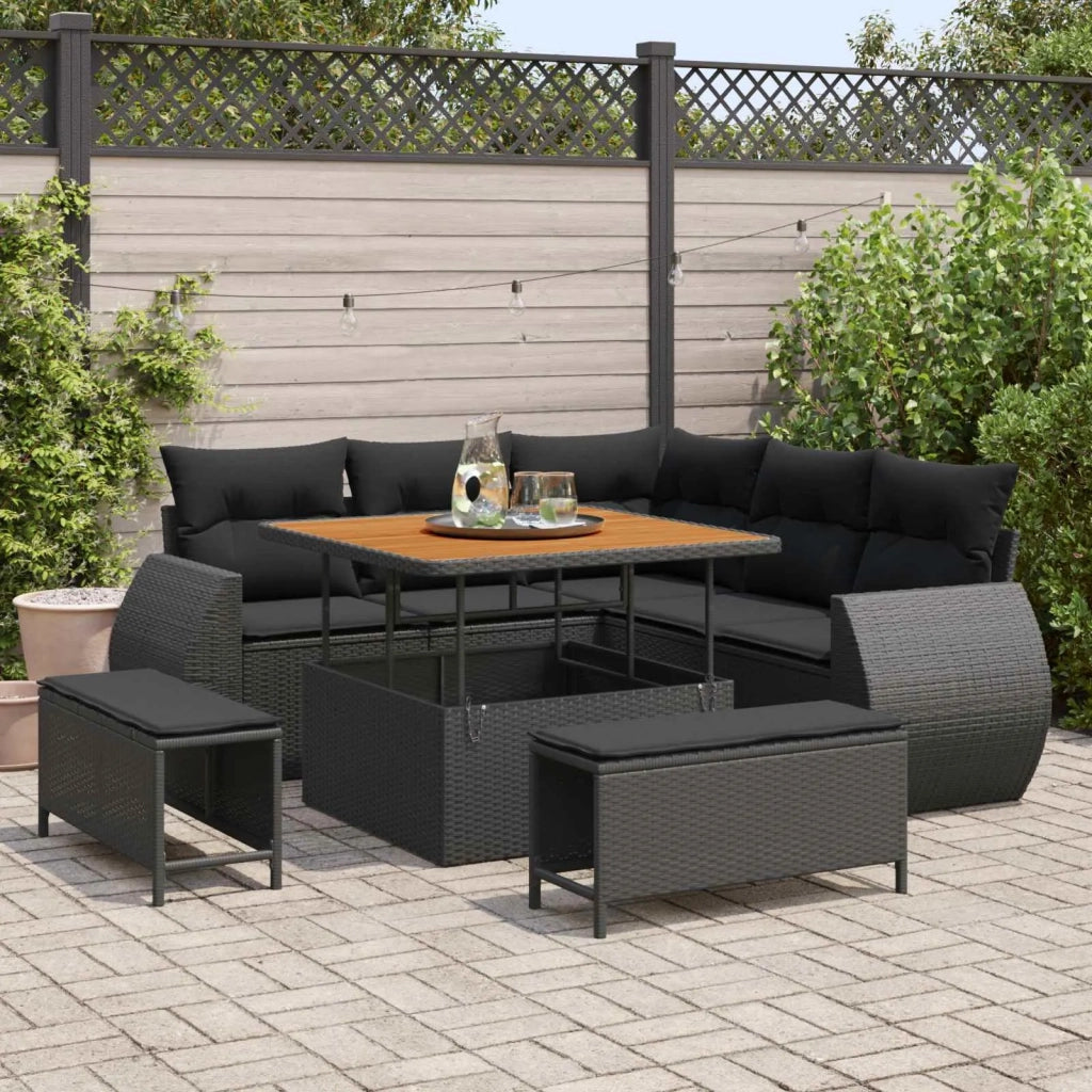 Set Divano da Giardino con cuscino 8 pcs Nero polyrattan 3363814