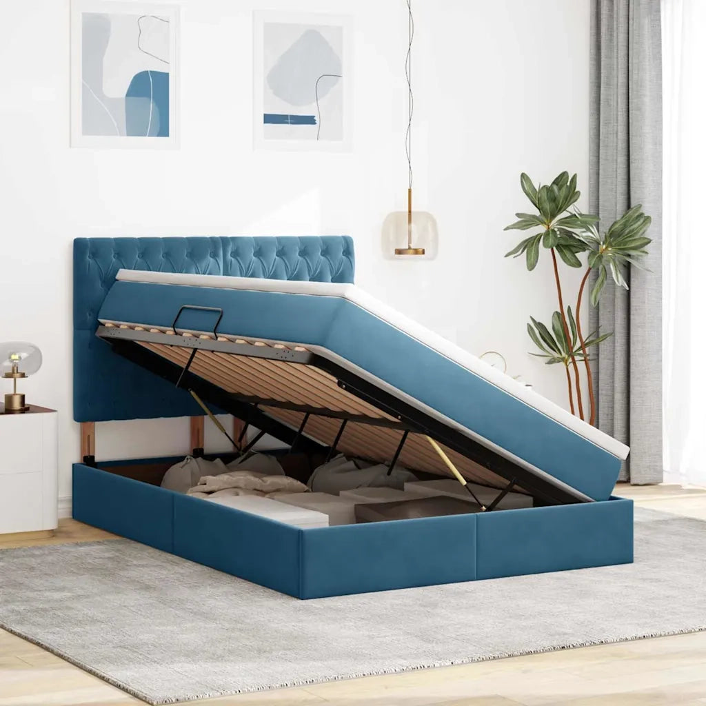 Letto con contenitore e materasso Blu Scuro 140 x 200 cm 3372097
