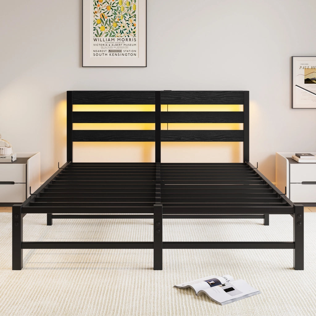 letto in metallo e legno nero 140 x 200 cm