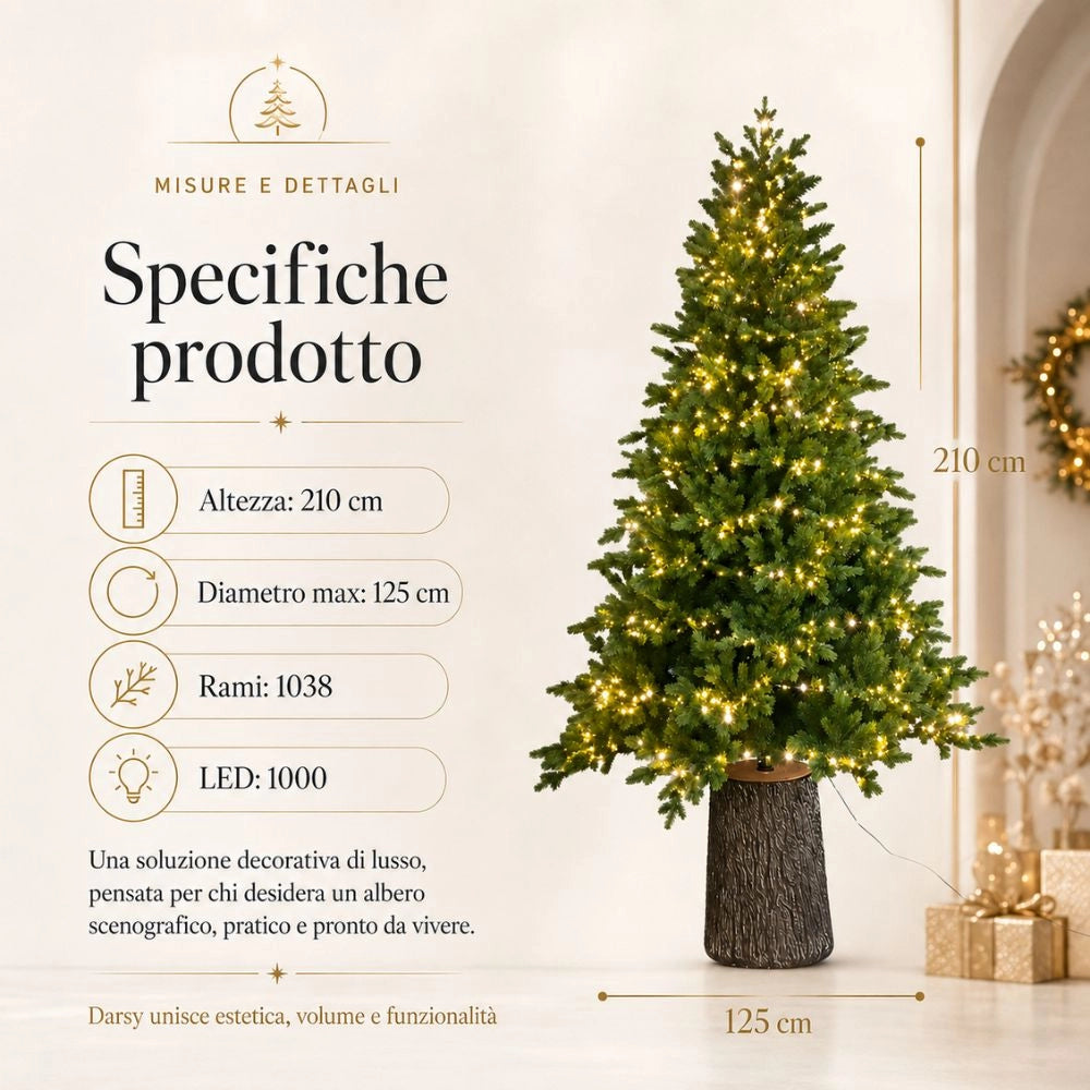 Albero di natale darsy led con tronco integrato 210 cm