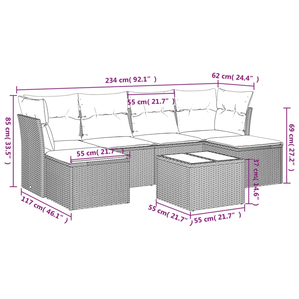 Set Divani da Giardino con Cuscini 7pz Nero Polyrattan 3218016