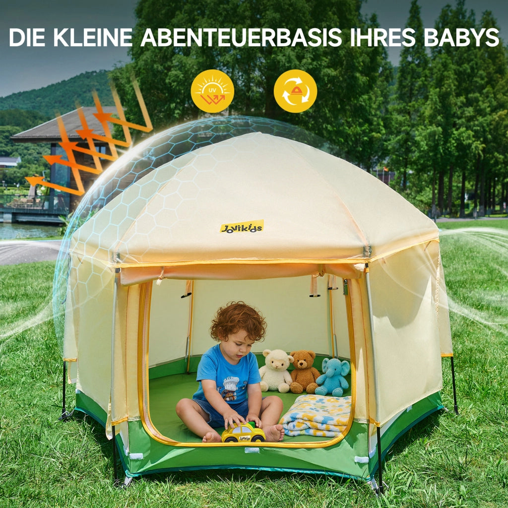 Box per Bambini Pieghevole Jovikids Tenda Gioco Pop-up Esagonale con Tettuccio e Borsa da Trasporto per Casa e Giardino 150x150x105cm