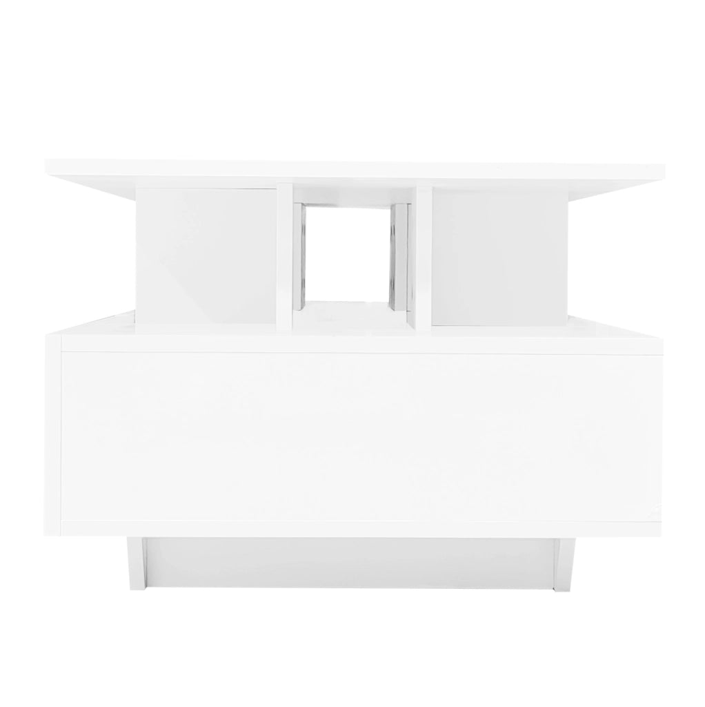 TAVOLINO DA CAFFÈ 90x55x41 cm Bianco lucido con LED e 2 cassetti