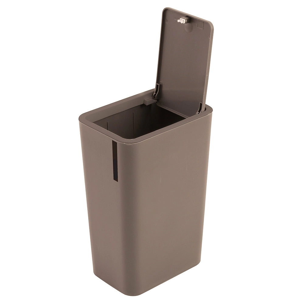 Pattumiera bagno da 8 litri in plastica tortora con coperchio Push