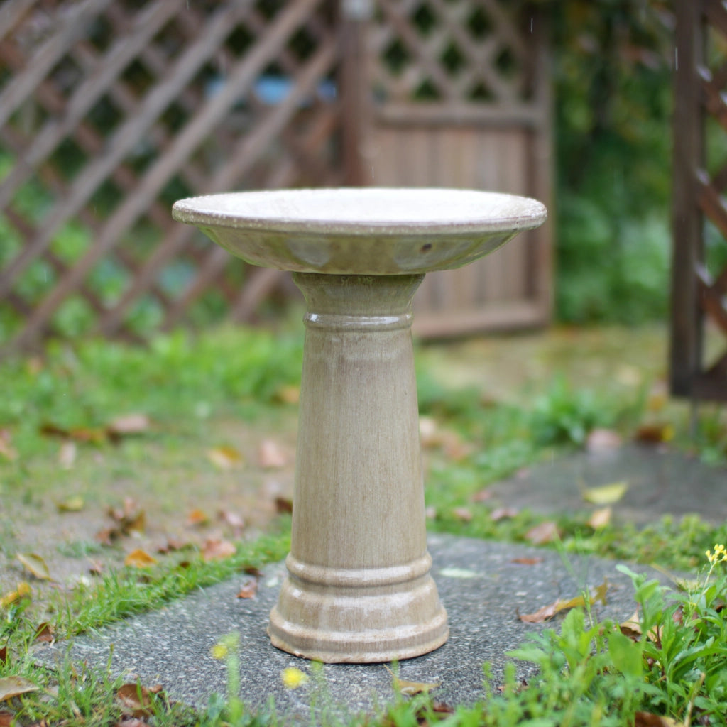 Bagno per uccelli in ceramica ¨C Minimal ¨C Beige antico effetto vetroso, ?31,5x38cm, per giardino balcone esterno