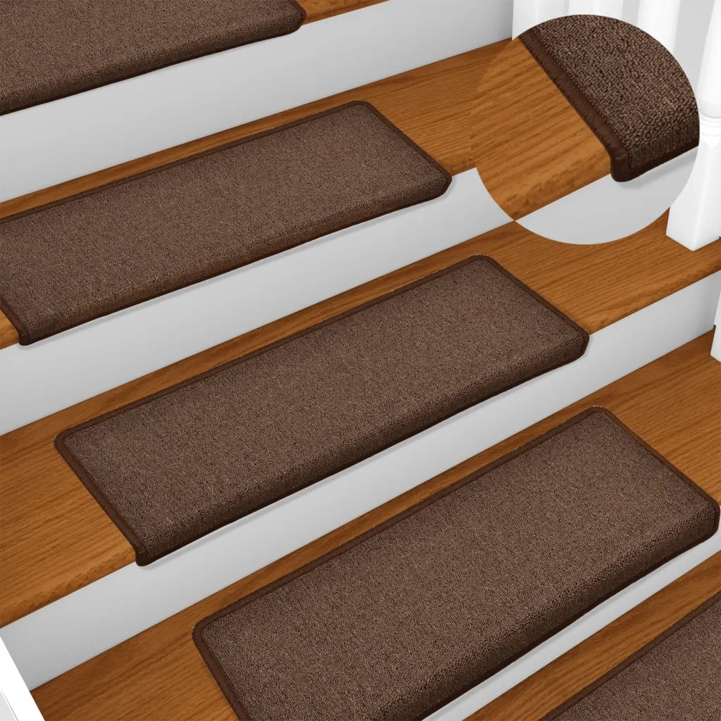 Tappetini per scale 15 pz 65x21x4 cm Marrone Bordo rettangolare 134571