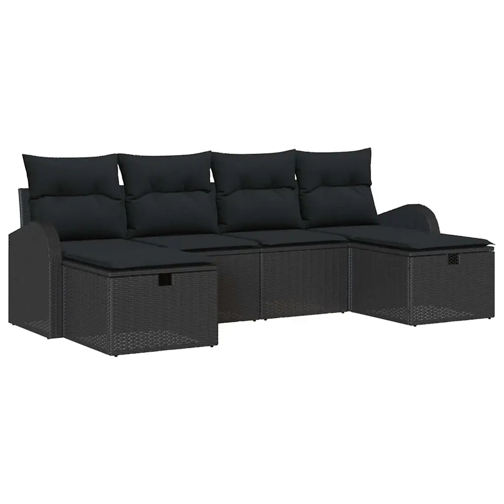 Set di divani con cuscino 6 pcs Nero polyrattan 3359122