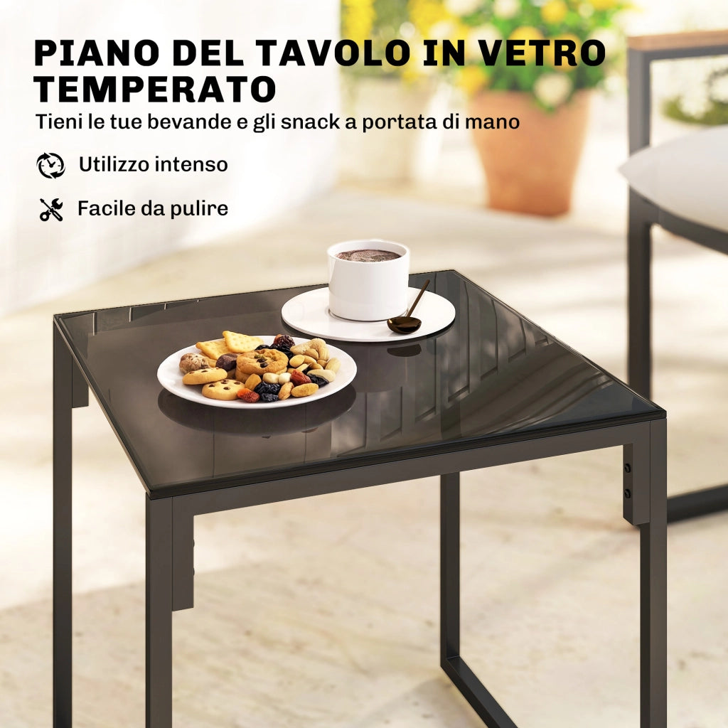 Set Tavolo e Sedie da Esterno per 3 Persone in Metallo con Cuscini Spessi, Multicolore