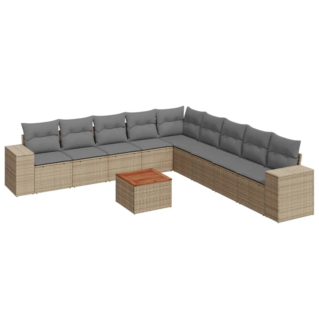 Set Divano da Giardino 10 pz con Cuscini Beige in Polyrattan 3225492