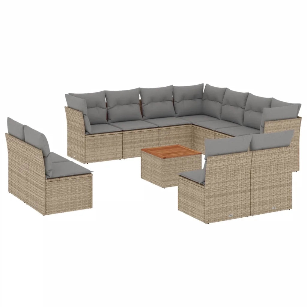 Set Divani da Giardino 12 pz con Cuscini Beige in Polyrattan 3223707