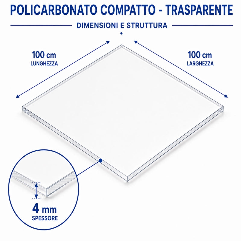 EZOOZA Policarbonato Compatto 4 mm 100x100 cm Trasparente 3 Pz