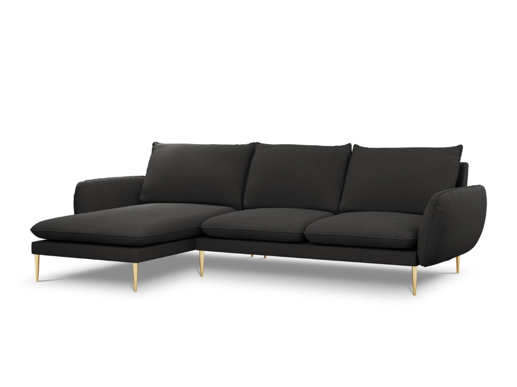 Cosmopolitan Design - Divano angolare sinistro "Vienna" 5 posti in bouclé nero 
