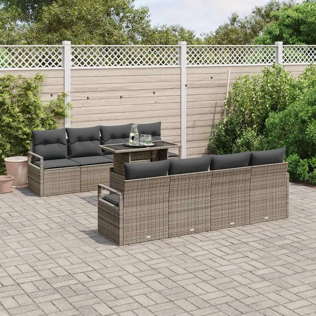 Set Divano da Giardino con cuscino 9 pcs Grigio Poly Rattan 3357522