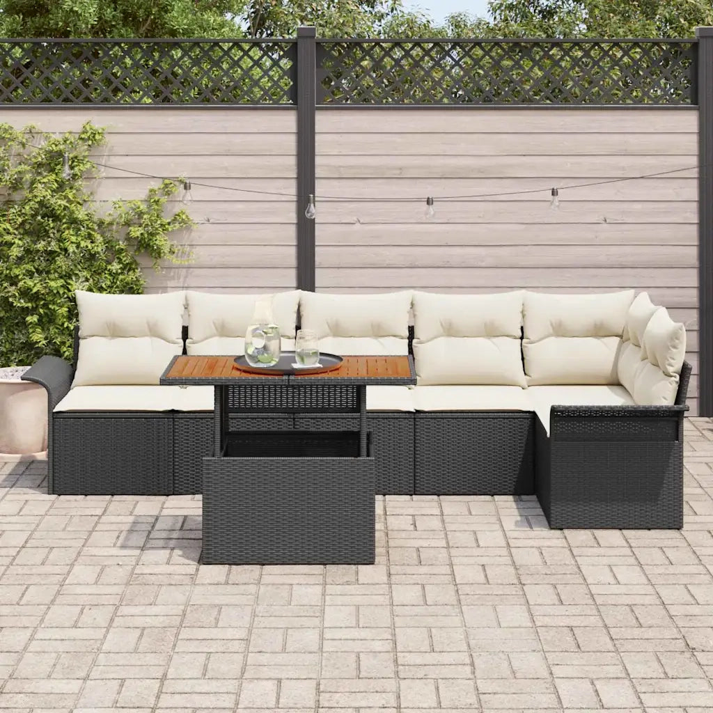 Set Divano da Giardino 7 pcs Nero e Crema polyrattan 3349340